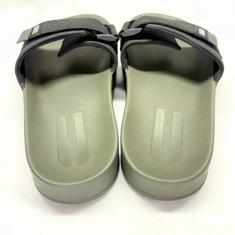 NOBULL Adjustable Strap Cushioned Slide Sandals Olive Green Black